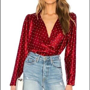 L’Academie Revolve The Victoire Bodysuit‎ in Ruby Dot Red Women’s Size XXS